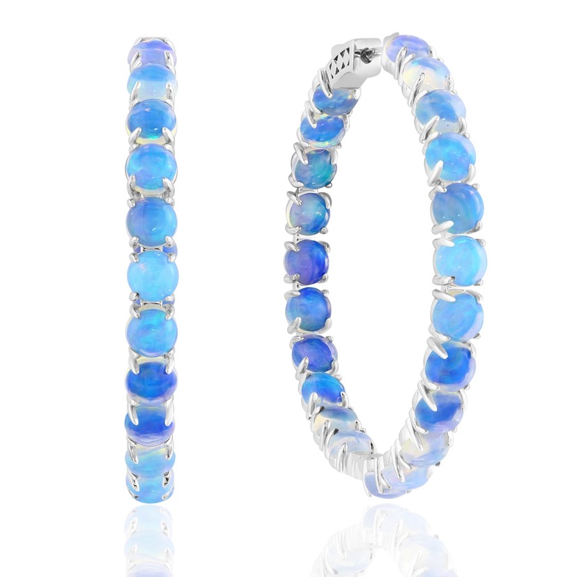 18k White Gold Opal Hoop Earrings