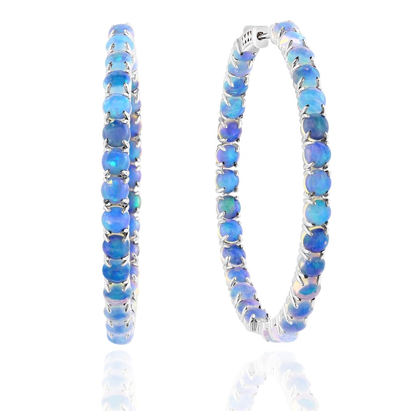 18k White Gold Opal Hoop Earrings