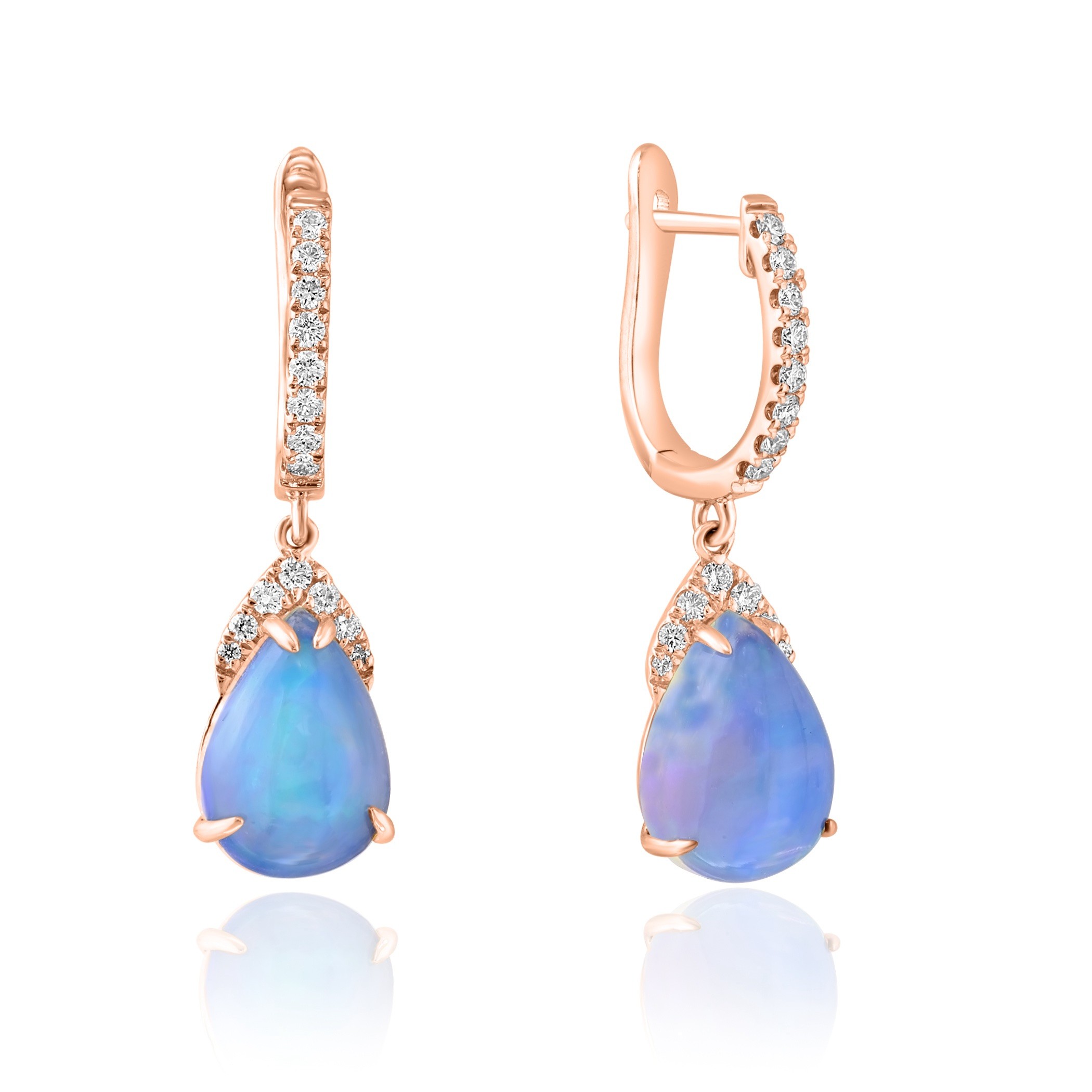 14k Rose Gold Diamond and Opal Drop Earrings