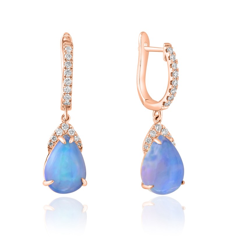 14k Rose Gold Diamond and Opal Drop Earrings