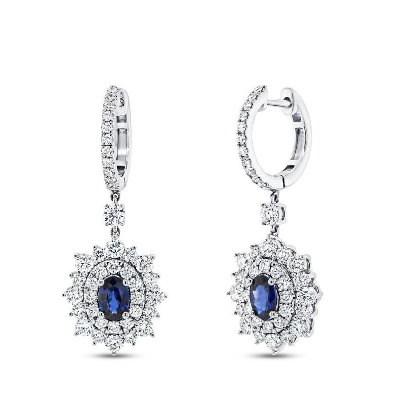 18k White Gold Double Halo Drop Earrings