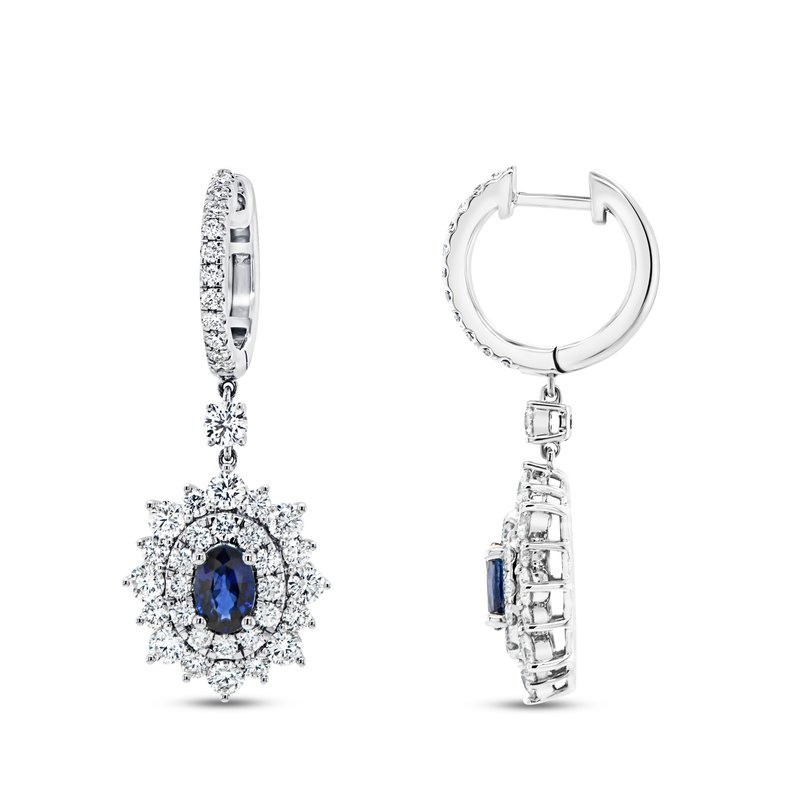 18k White Gold Double Halo Drop Earrings