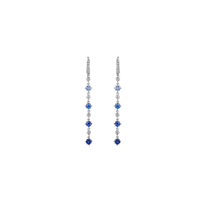 18K White Gold  Sapphire and Diamond Dangle Earrings