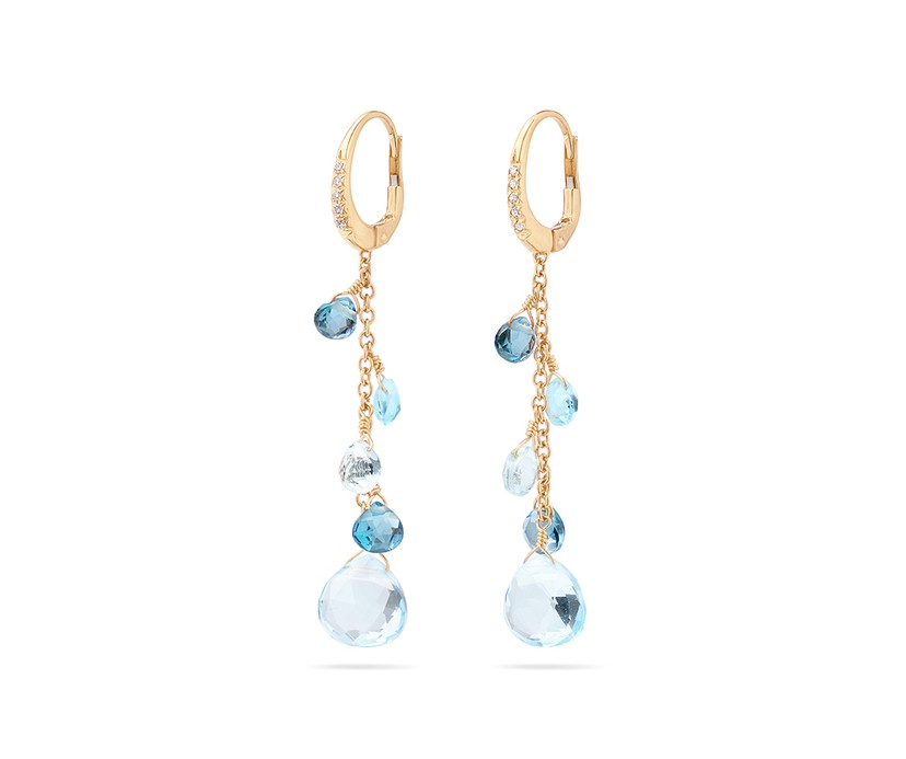 18K Yellow Gold Single-Strand Topaz Earrings and Diamond Accent