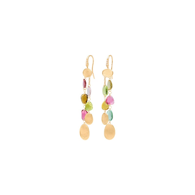 18K Yellow Gold Multi-Strand Tourmaline Earrings with Diamond Accent