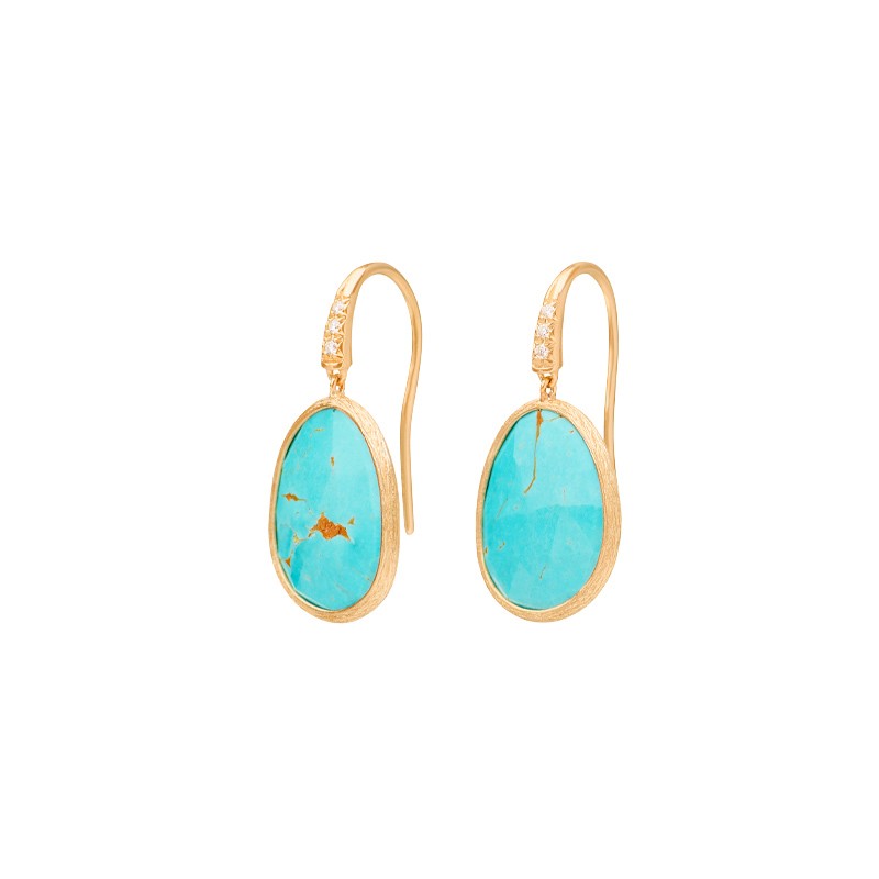 18K Yellow Gold Drop Earrings with Turquoise and Diamond Accent