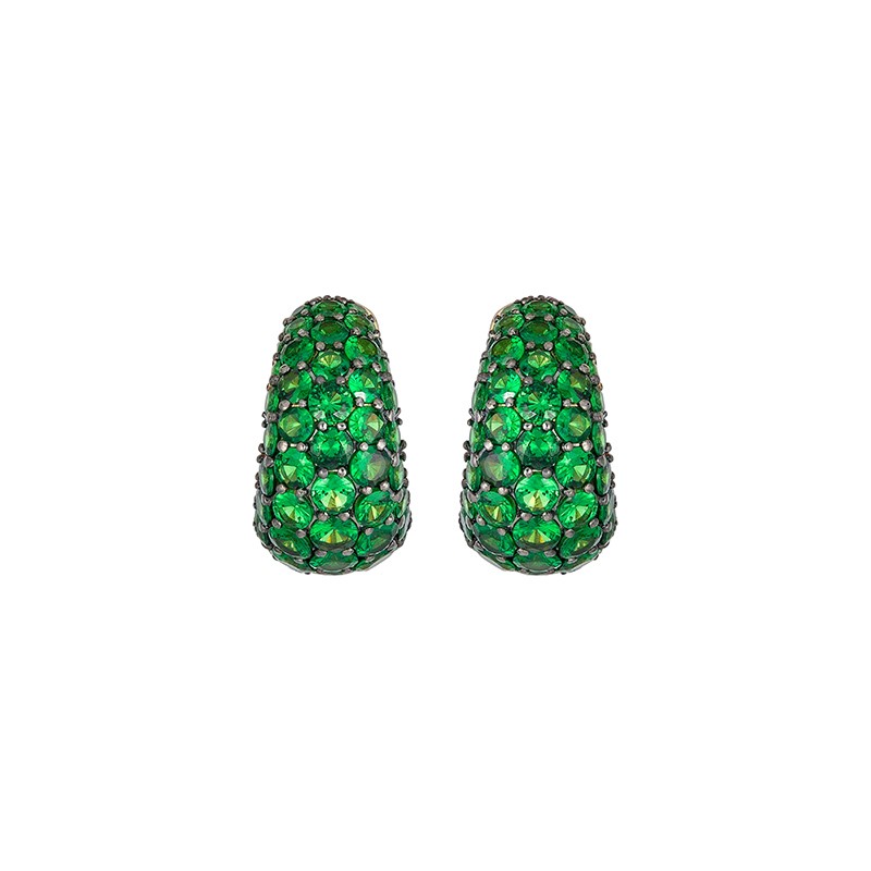 18K Yellow Gold Tsavorite Dome Huggie Earrings