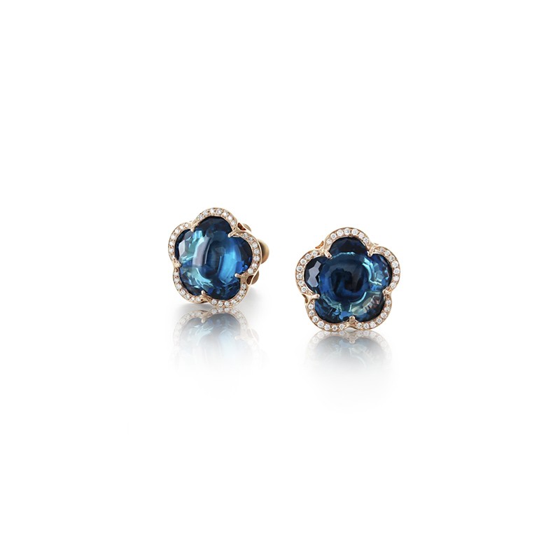 18K Rose Gold Diamond and London Blue Topaz Stud Earrings