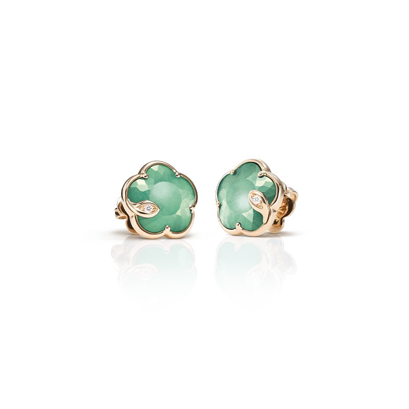 18K Rose Gold Petit Joli Diamond & Lunar Garden Gem Stud Earrings