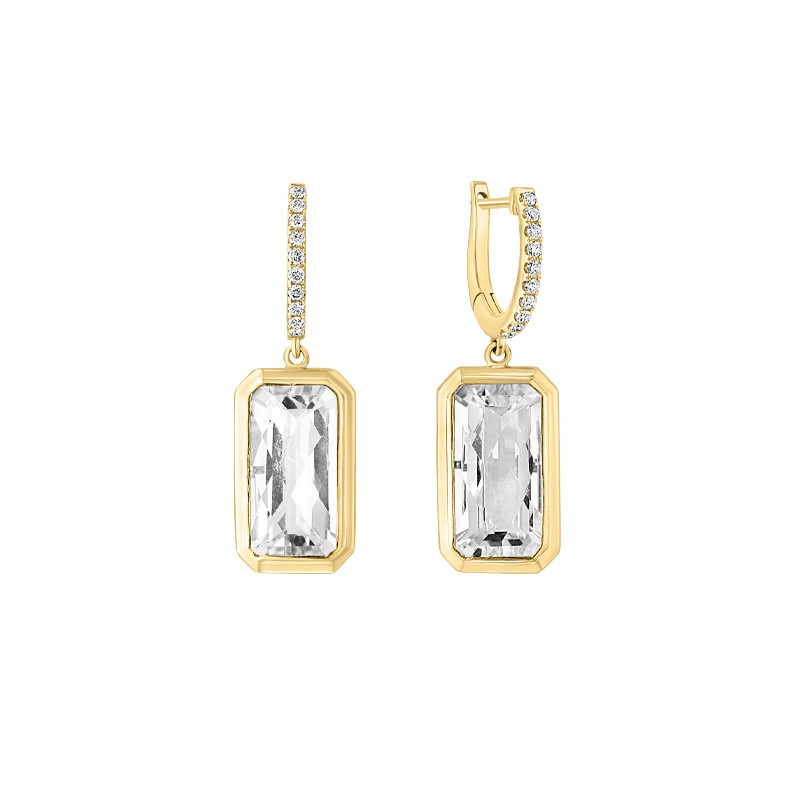 14K Yellow Gold Colorless Topaz Drop Earrings
