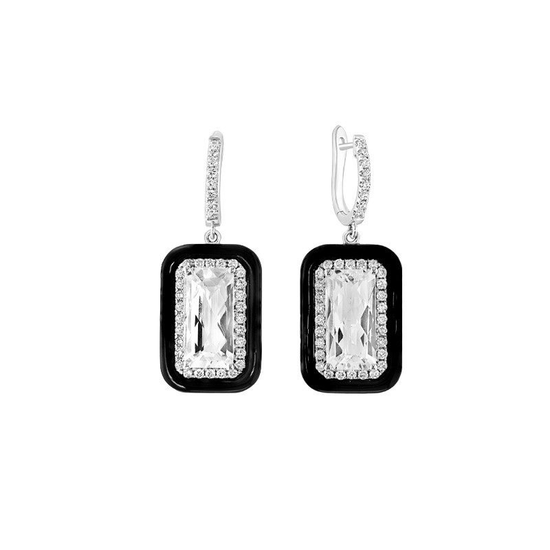 18K White Gold Diamond and Colorless Topaz Drop Earrings