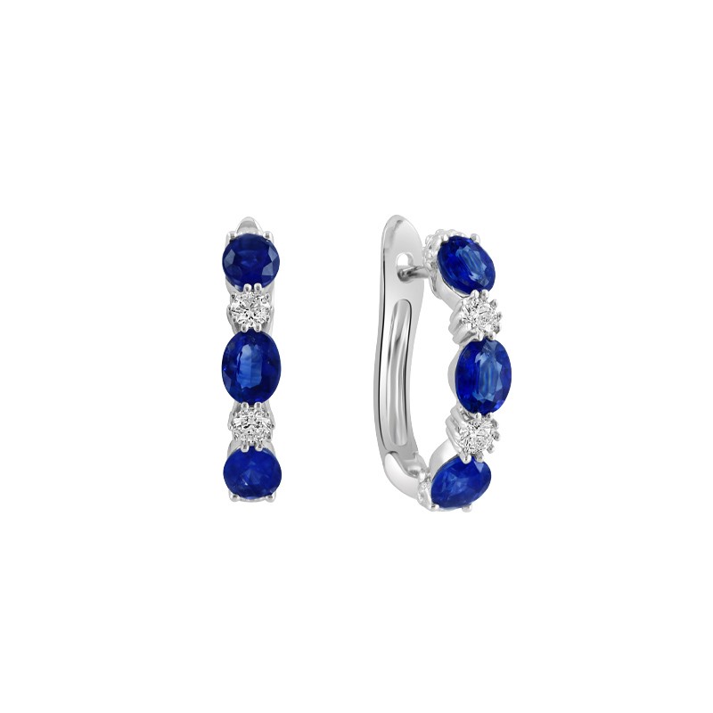 14K White Gold Alternating Diamond and Sapphire Hoops