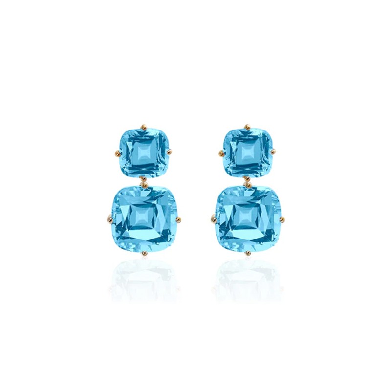 Yellow Gold Blue Topaz Earrings