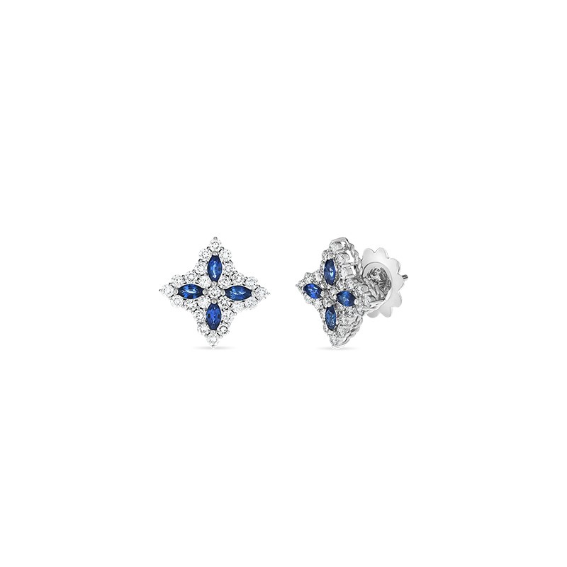 18K White Gold Diamond & Sapphire Flower Necklace