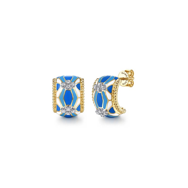 14K Two Tone Gold Bujukan Diamond J Hoop Earrings
