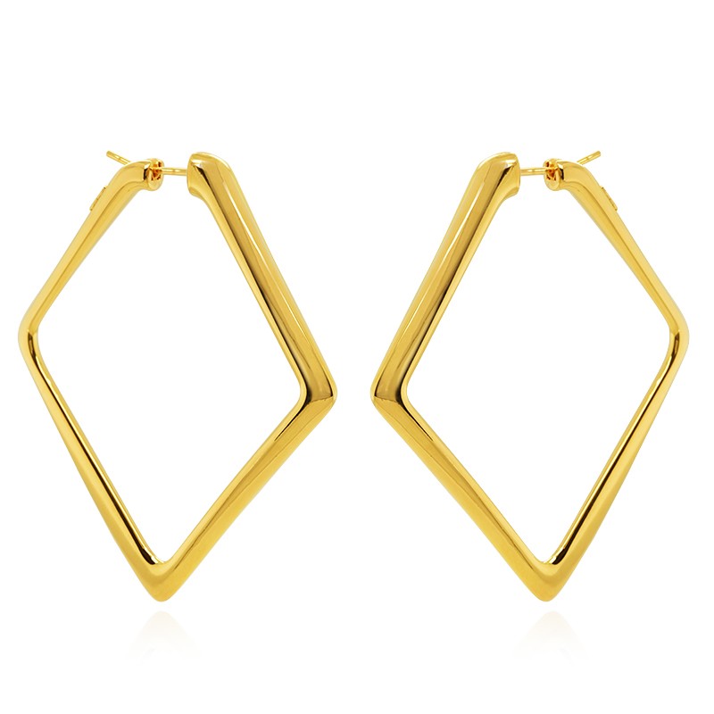 18k Yellow Gold Diamond Shaped Hoops