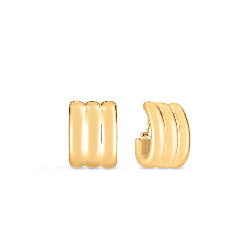 18K Yellow Gold Wide Ridged Earrings