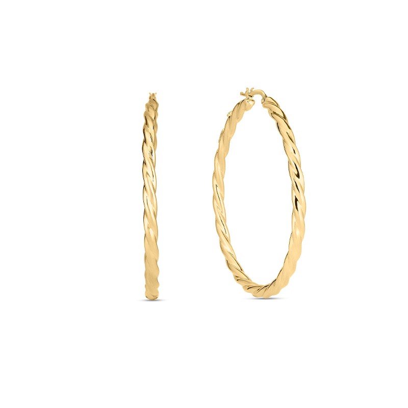 18K Yellow Gold Medium Twisted Hoop Earrings