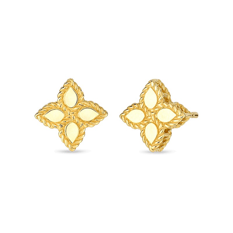 18K Yellow Gold Princess Flower Small Stud Earrings
