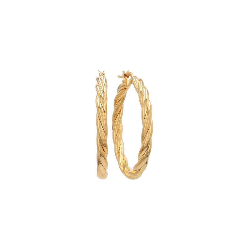 18K Yellow Gold Designer Gold Twisted Hoop Earrings