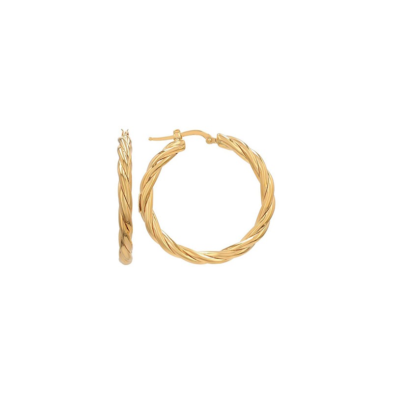 18K Yellow Gold Designer Gold Twisted Hoop Earrings