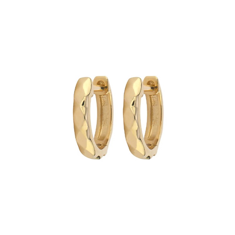 14K Yellow Gold Textured Hoop Earrings
