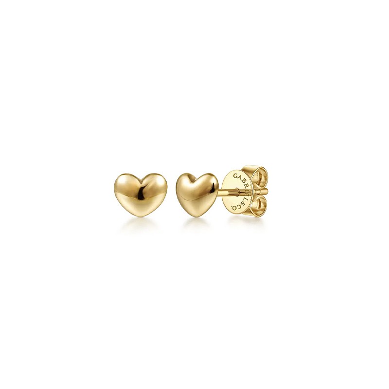 14K Yellow Gold Puff Heart Stud Earrings