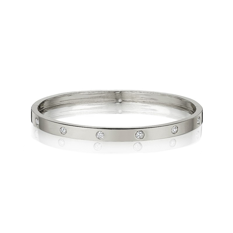 18K White Gold 6 Bezel Set Diamond Bangle