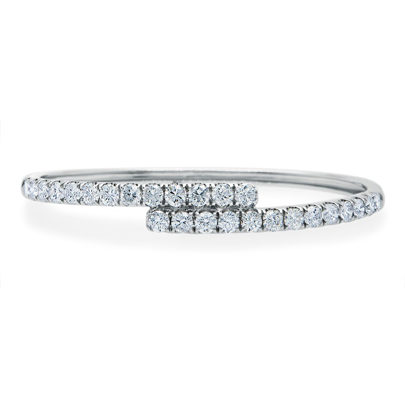 18k White Gold Diamond Bypass Bangle Bracelet