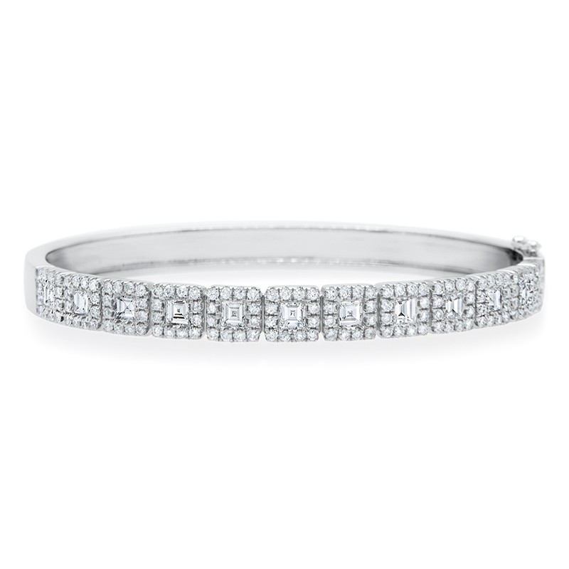 18k White Gold Ascher Diamond Bangle Bracelet