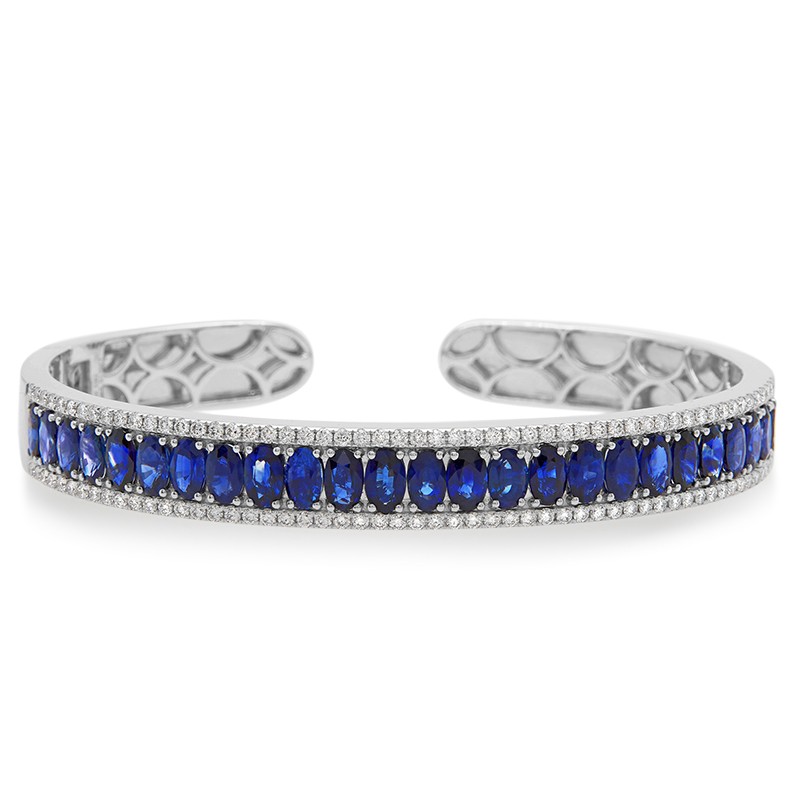 18k White Gold Oval Sapphire Cuff Bracelet