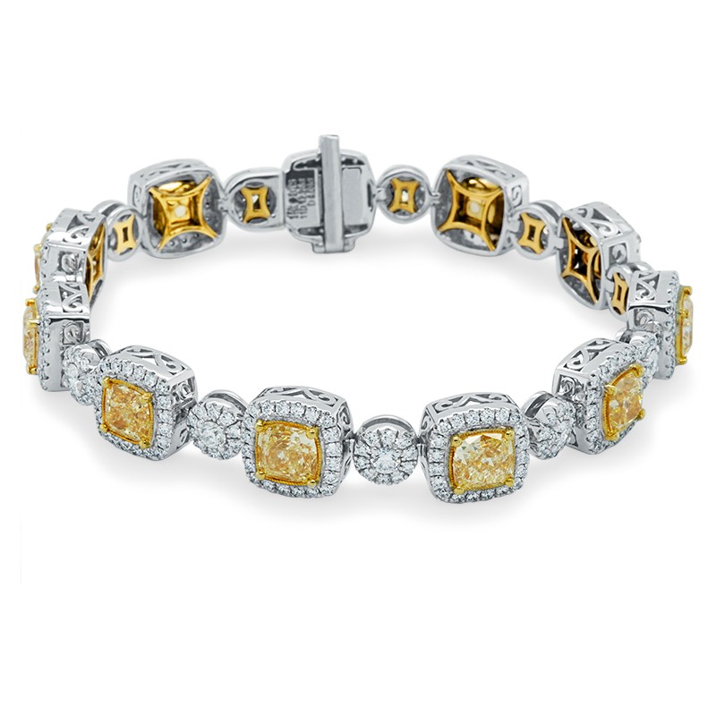 18k Two Tone Alternating Cushion Diamond Link Bracelet