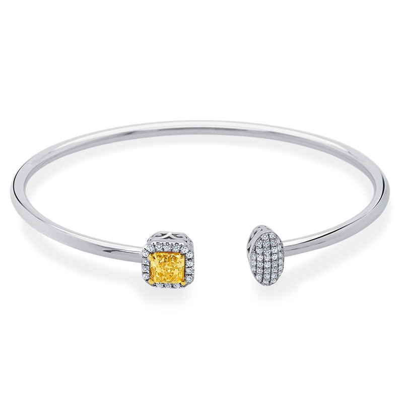 18k Two Tone Radiant Fancy Yellow and Diamond Cuff Bracelet