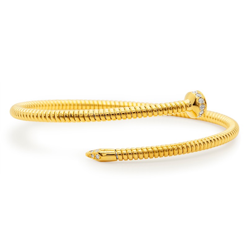 18k Yellow and White Corrugated Wire Diamond Nail Flex Bypass Bangle