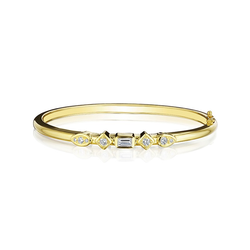 18K Yellow Gold Multi-Shape Bezel Set Diamond Bangle