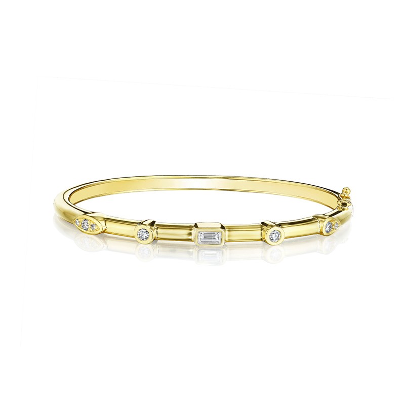 18K Yellow Gold Multi-Shape Bezel Set Diamond Bangle