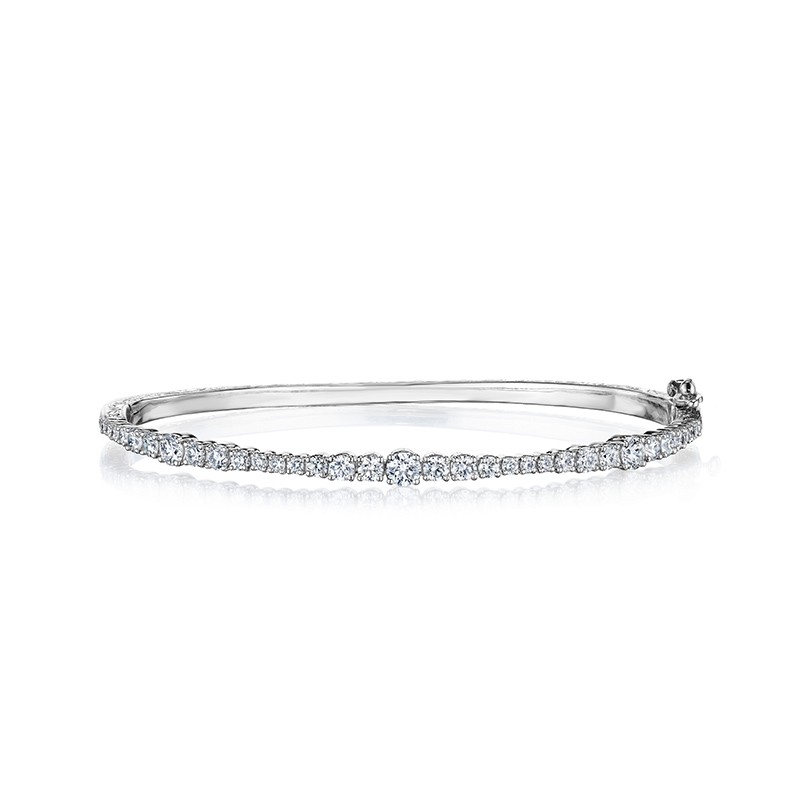 18K White Gold Graduated Diamond Wave Bangle 