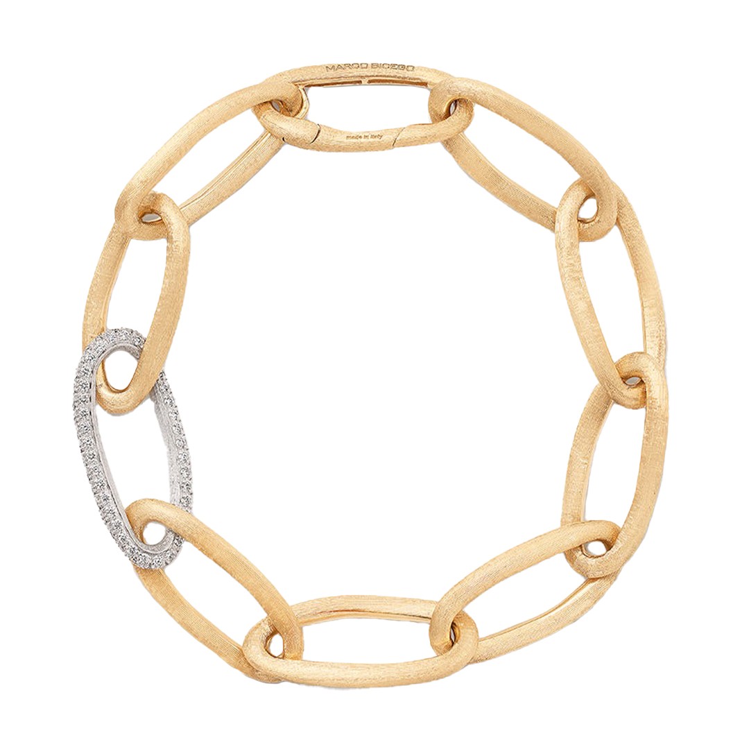 18k Two-Tone Gold Oval Link Bracelet with Pavé Diamonds