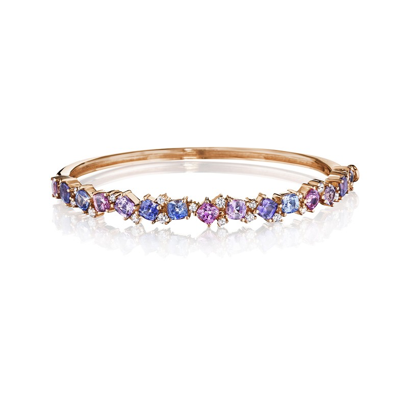 18K Rose Gold Rainbow Sapphire and Diamond Bangle