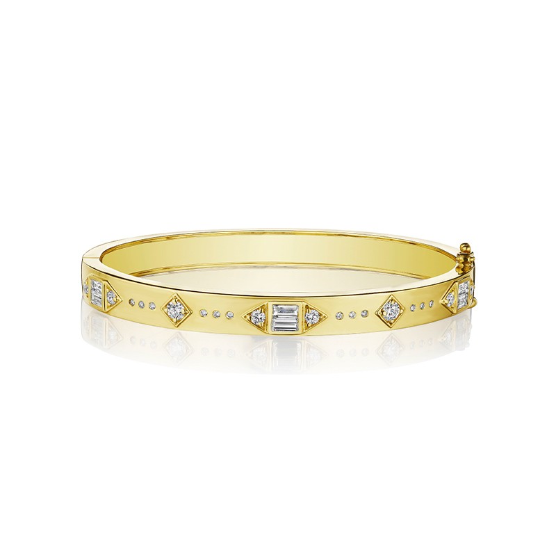 18K Yellow Gold Multi-Shape Diamond Station Bangle