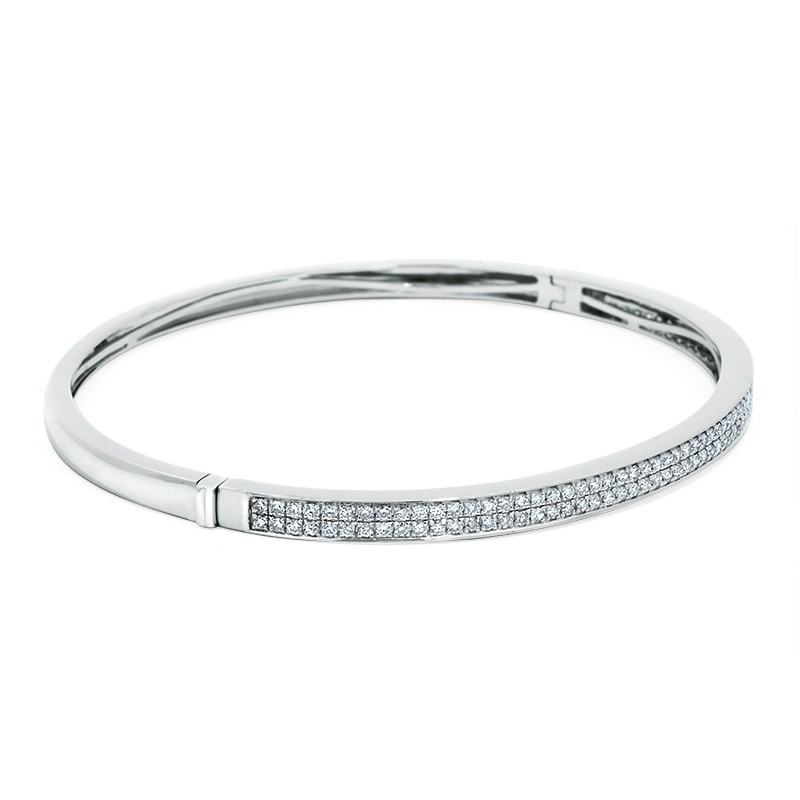 18k White Gold Double Row Diamond Pave Bangle