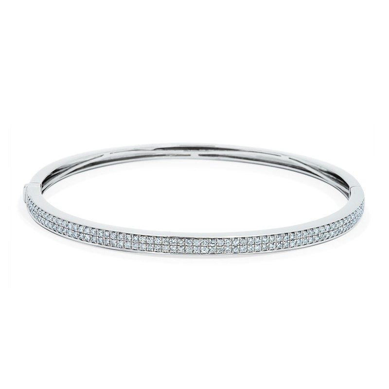 18k White Gold Double Row Diamond Pave Bangle