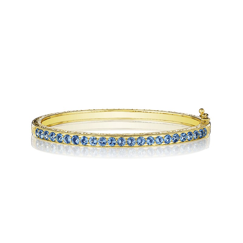 18K Yellow Gold and Aquamarine Bangle