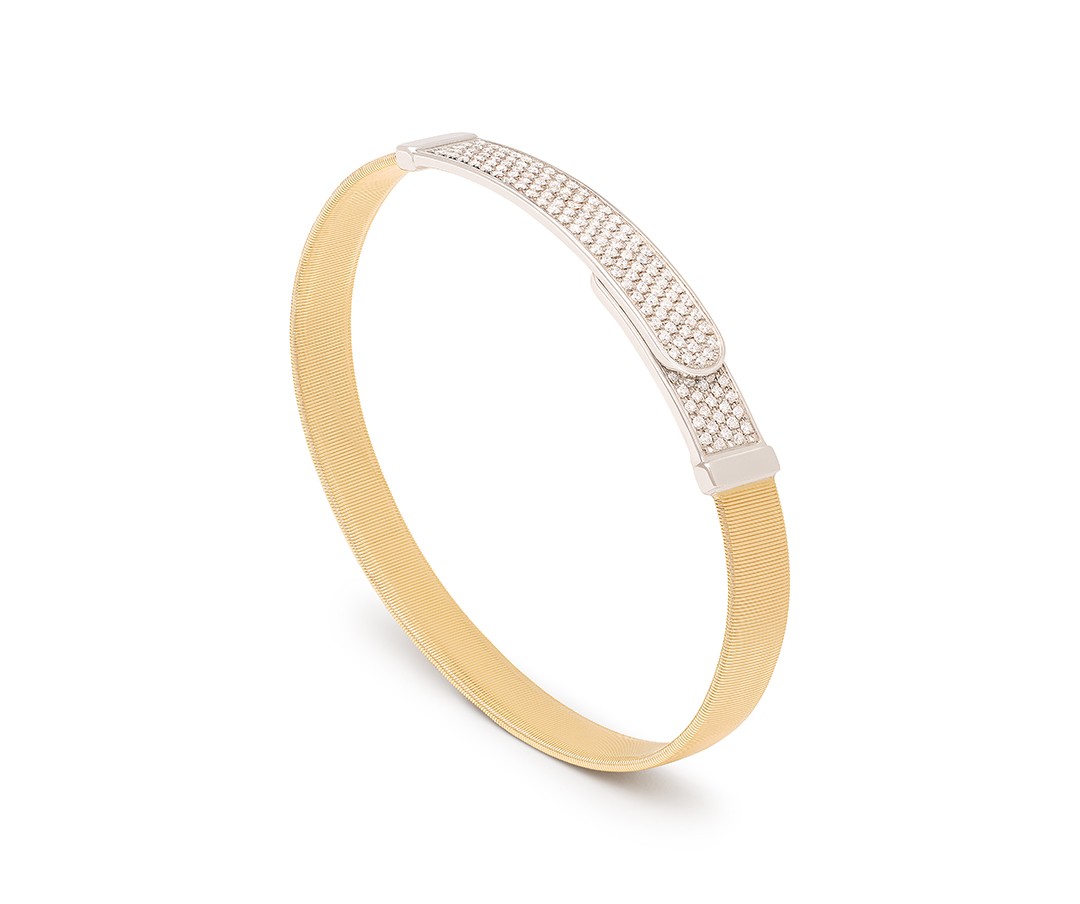 18K Yellow Gold Coil and Diamond Pavé Bangle Bracelet, Thin