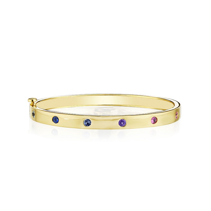 18K Yellow Gold Bezel Set Multi Gem Bangle