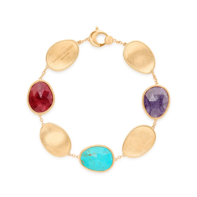 18K Yellow Gold Bracelet with Thulite, Turquoise and Charoite