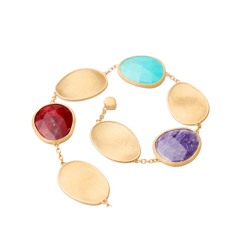 18K Yellow Gold Bracelet with Thulite, Turquoise and Charoite