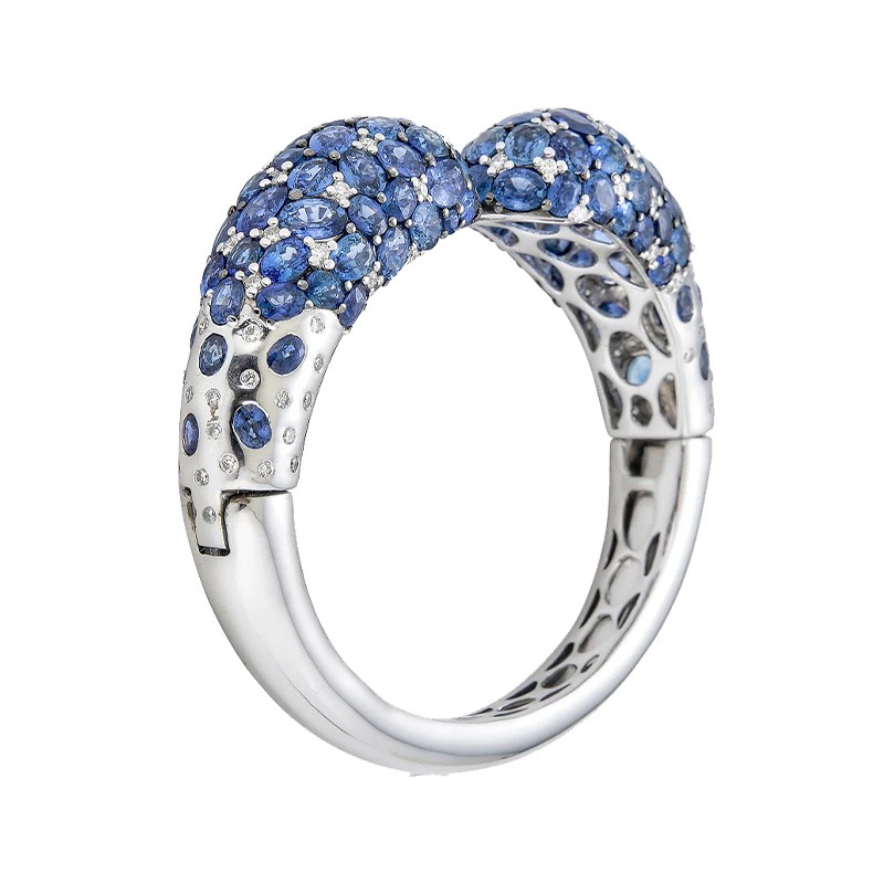 18K White Gold Mosaique Open Bangle 
