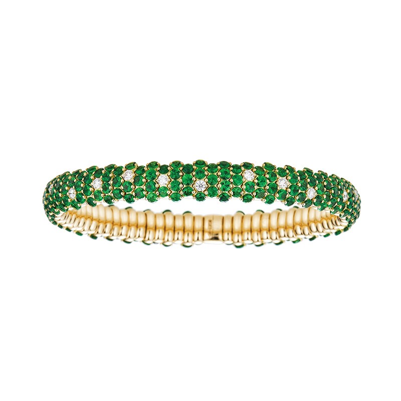 18K Yellow Gold Tsavorite and Diamond Stretch Bracelet