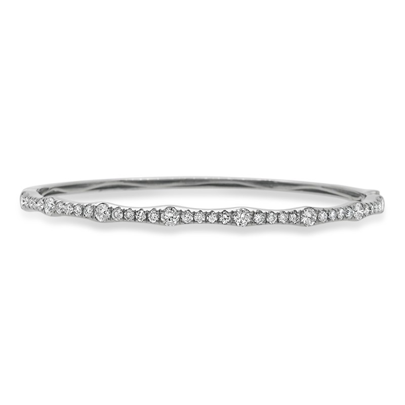 18k White Gold Bamboo Diamond Bangle Bracelet